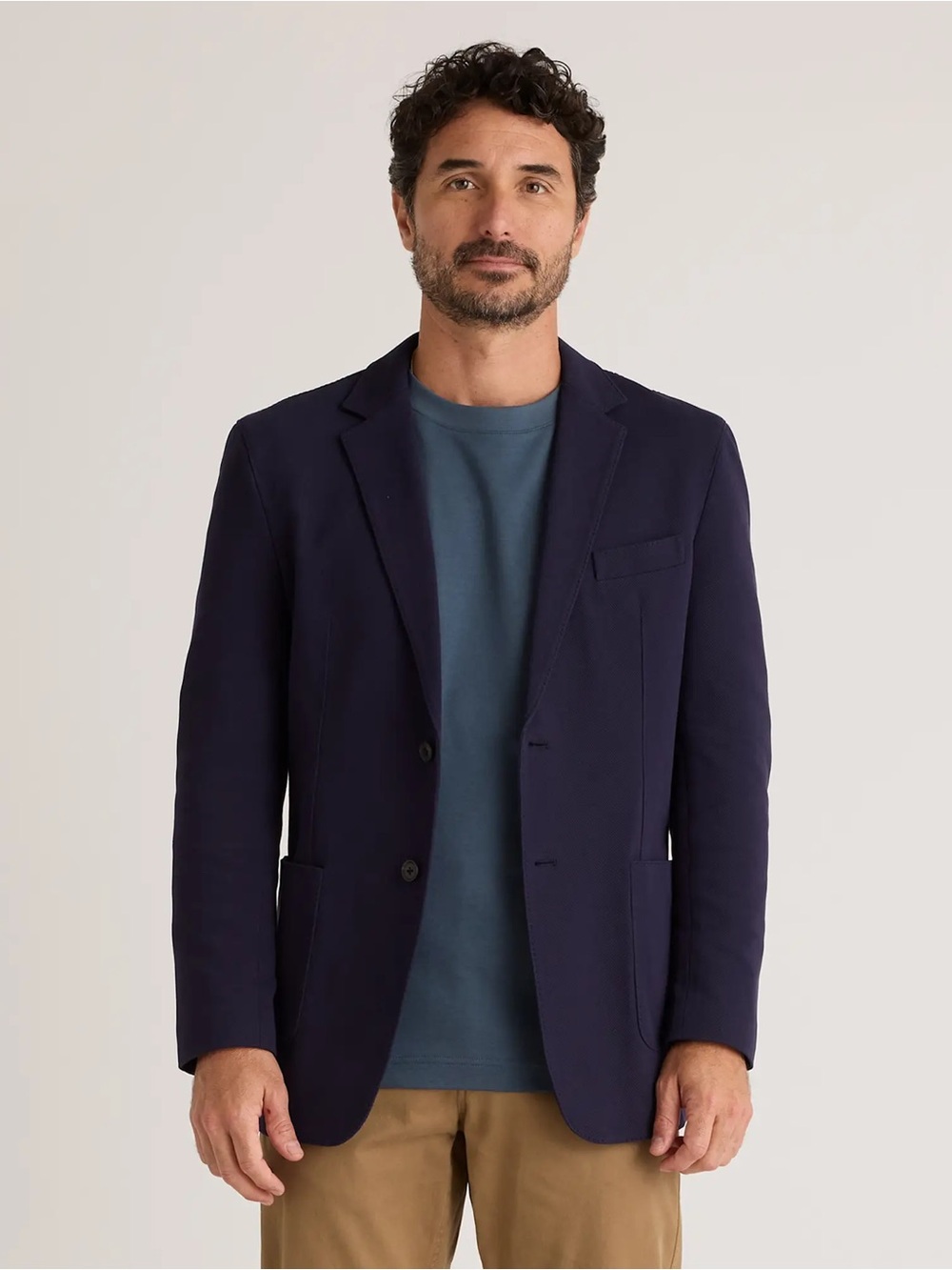 Quince Navy Blue Organic Cotton Pique Knit Two-Button Casual Blazer S NWT
